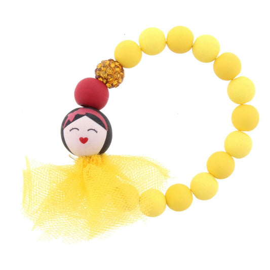 Kids Yellow  & Red Beaded Stretch Bracelet with Princess