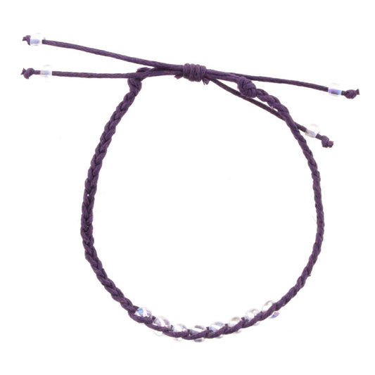 Kids Purple Braided Bracelet with Clear Beads Adj. Bracelet