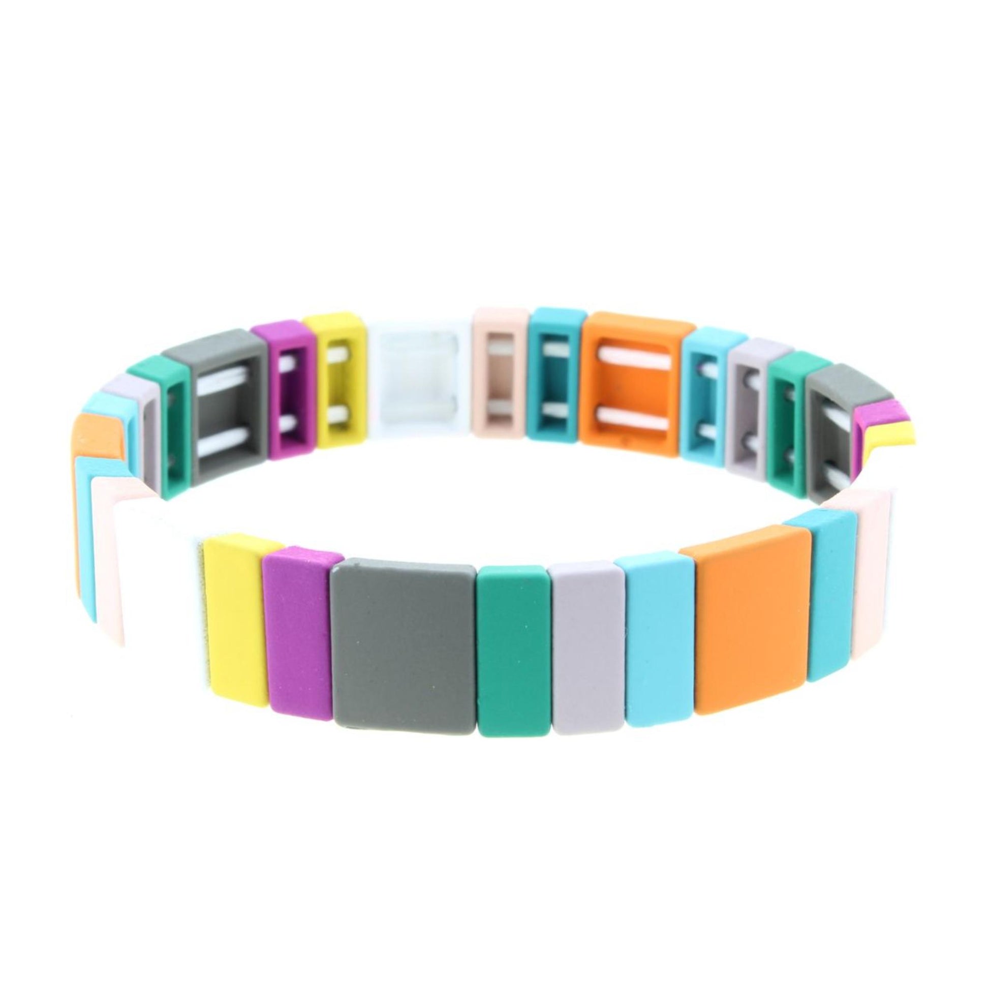 Multi Square & Rectangular Metal Shape Stretch Bracelet