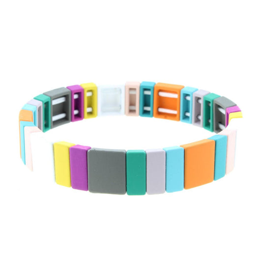Multi Square & Rectangular Metal Shape Stretch Bracelet