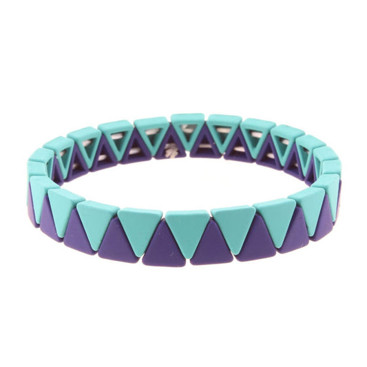 Navy & Teal Triangle Metal Shape Stretch Bracelet