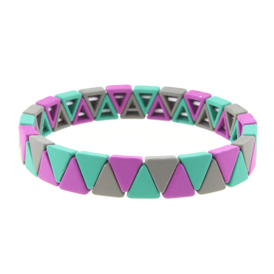 Grey, Purple, Teal Green Triangle Metal Shape Stretch Bracelet