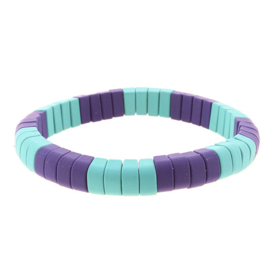 Navy & Teal Rounded Rectangle Metal Shape Stretch Bracelet