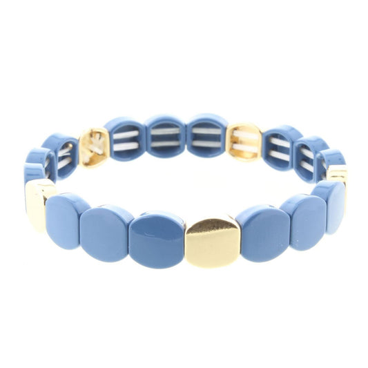 Denim & Gold Rounded Metal Shape Stretch Bracelet