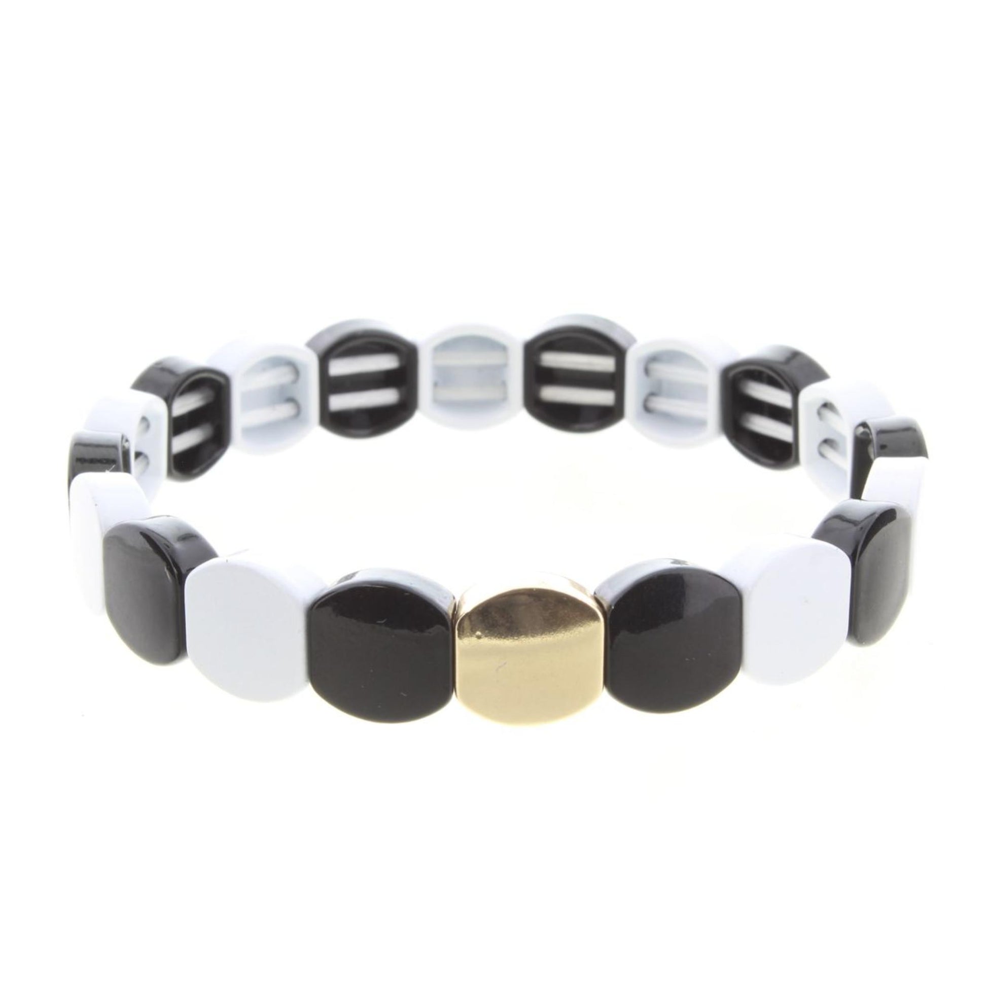 Black & White Rounded Metal Shape Stretch Bracelet