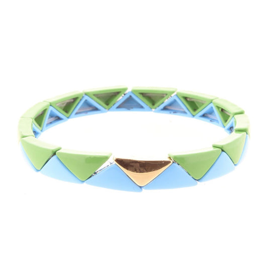 Green & Blue Triangle Metal Shape Stretch Bracelet