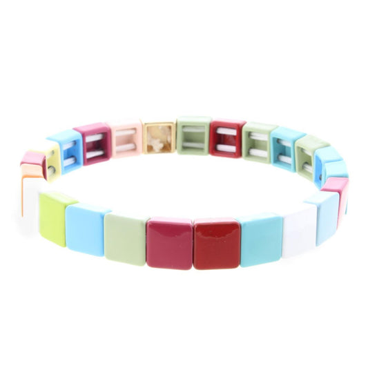 Multi Square Metal Shape Stretch Bracelet