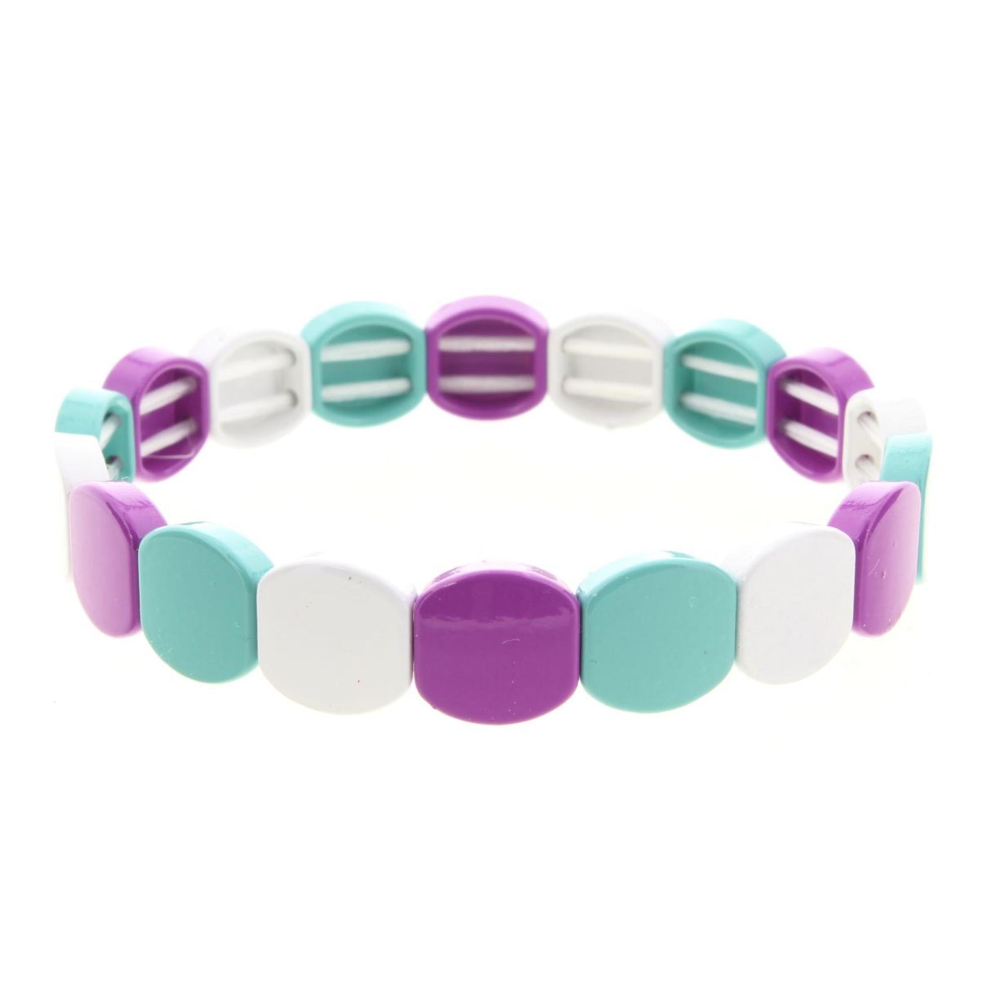 White, Purple, Mint Rounded Metal Shape Stretch Bracelet