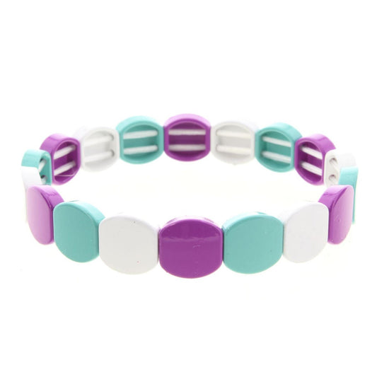 White, Purple, Mint Rounded Metal Shape Stretch Bracelet