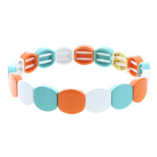 Orange, Mint, Gold, White Rounded Metal Shape Stretch Bracelet