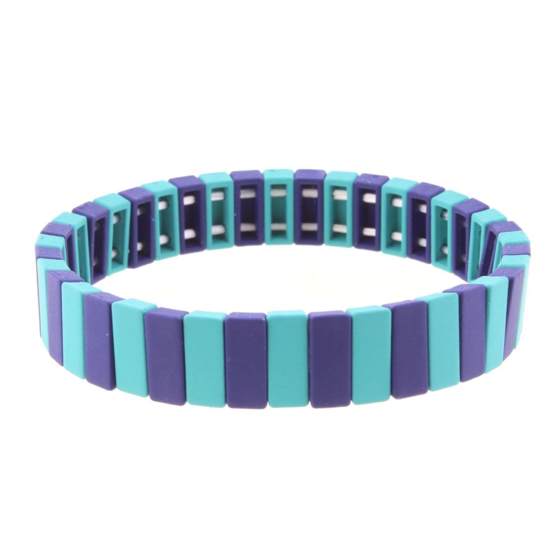 Navy & Teal Rectangular Metal Shape Stretch Bracelet