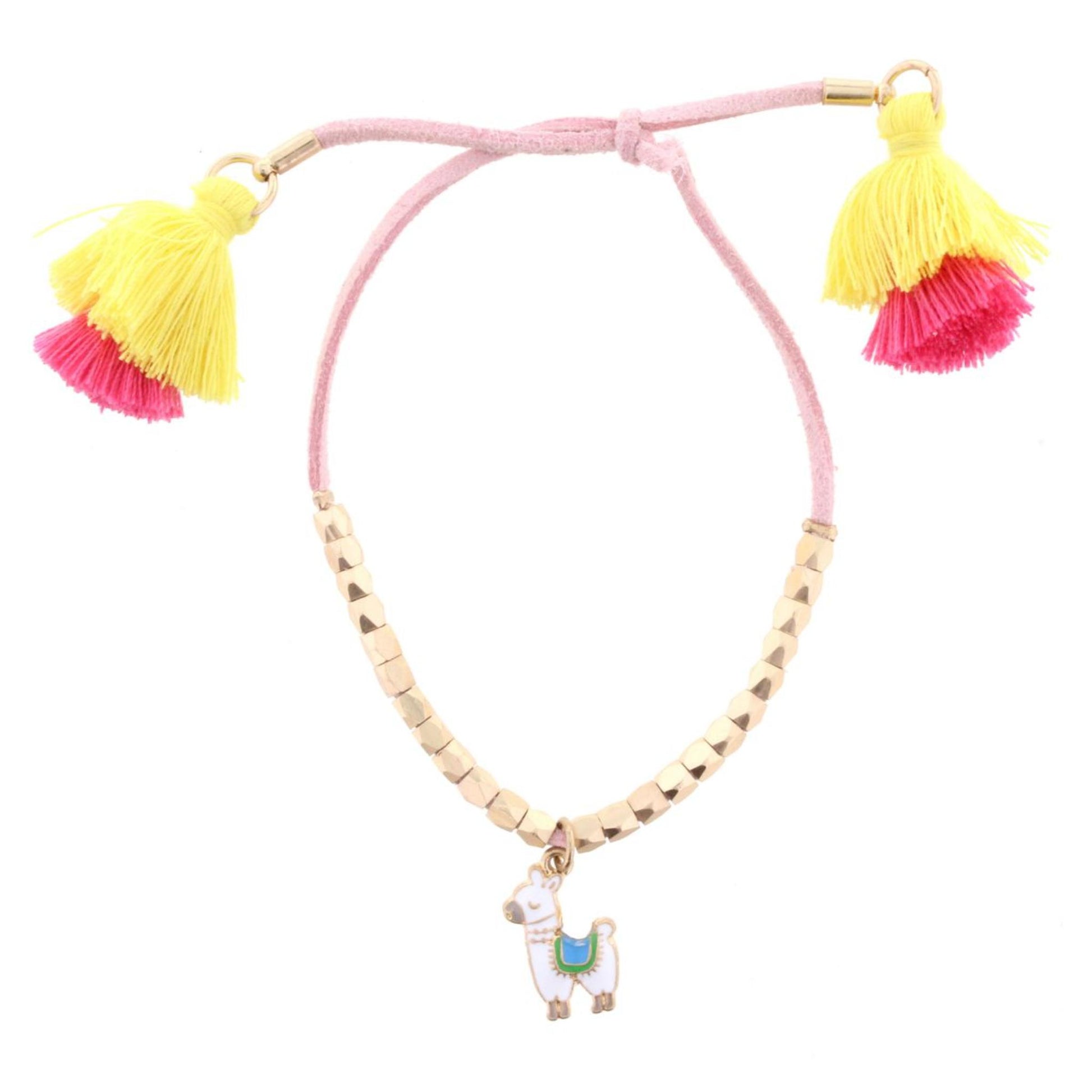 Adj. Suede Light Pink with Tassels & Llama Bracelet