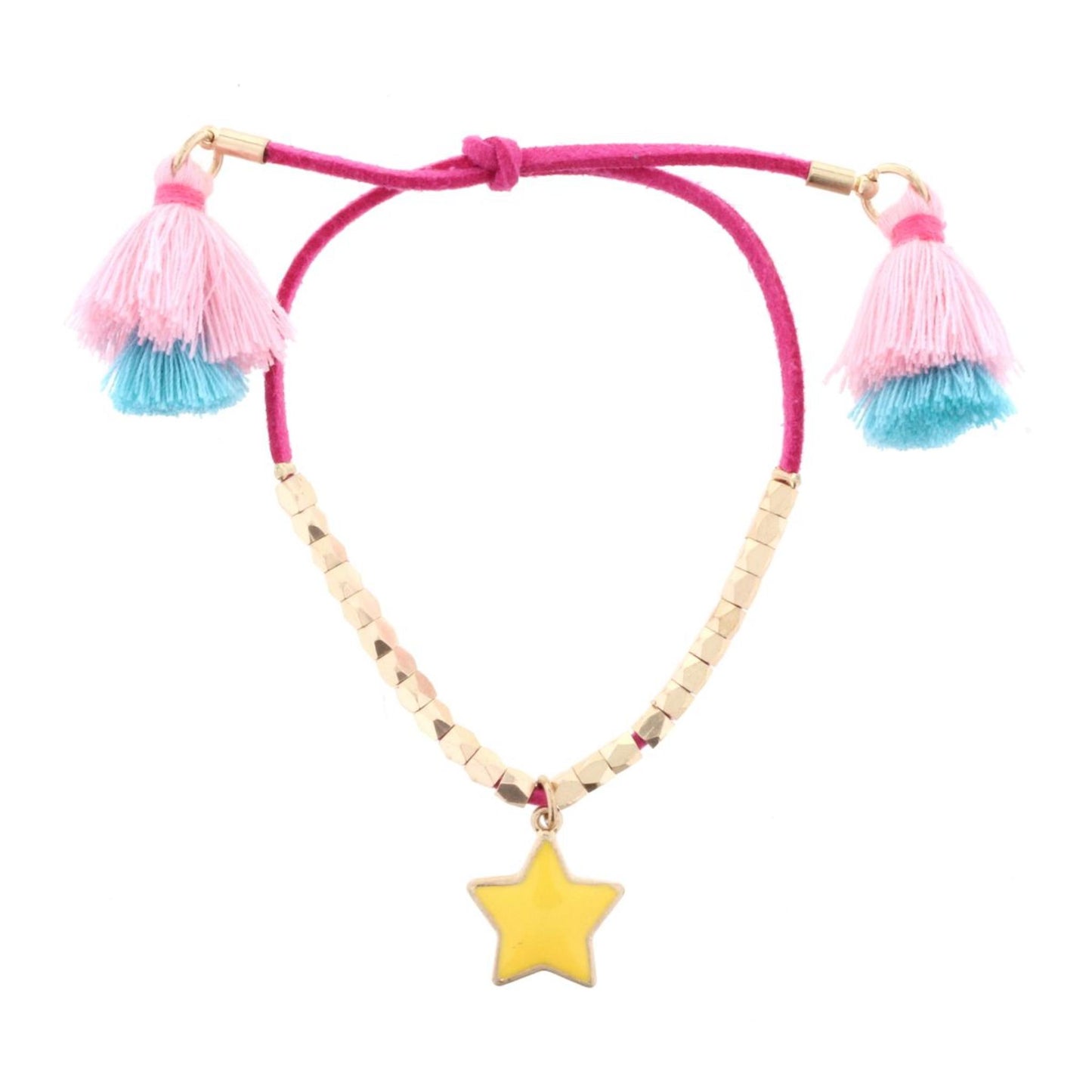 Adj. Hot Pink Suede with Tassels & Star Bracelet