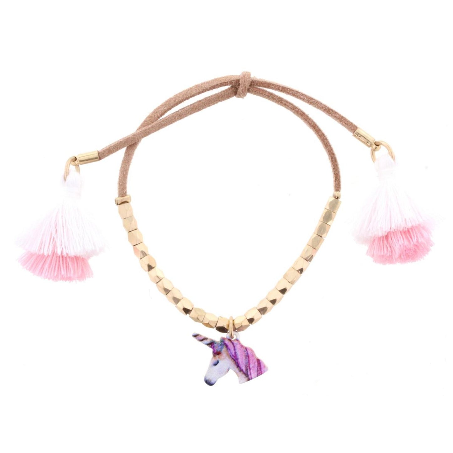 Adj. Suede Tan withTassels & Unicorn Bracelet