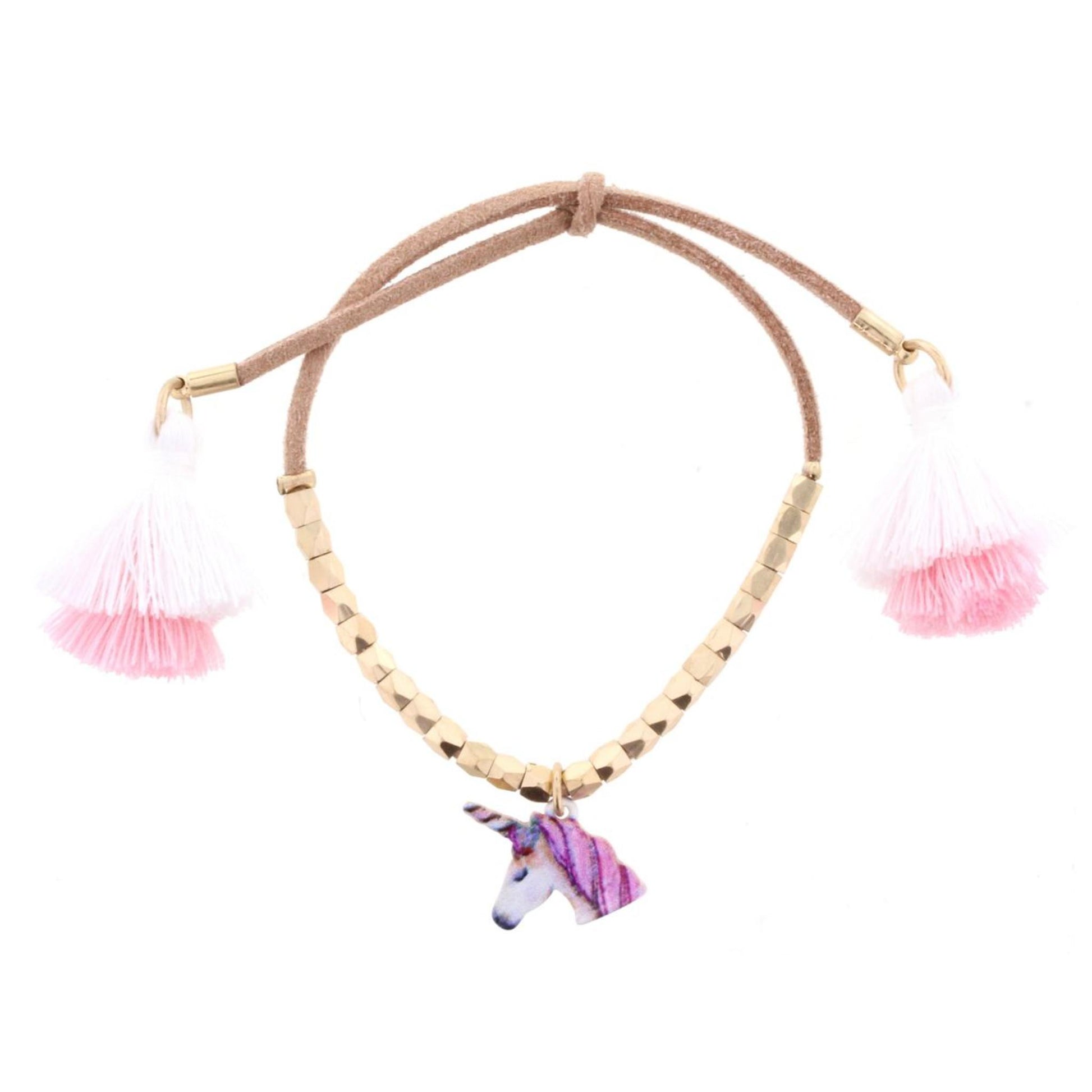 Adj. Suede Tan withTassels & Unicorn Bracelet