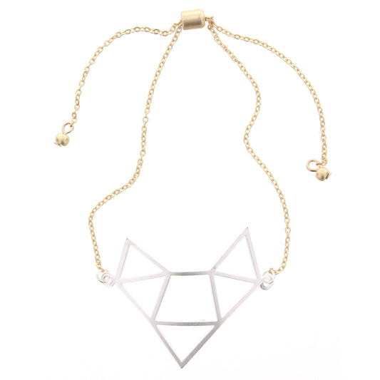 Adjustable Gold Chain Bracelet with Silver Open Arrow and Triangle Cluster