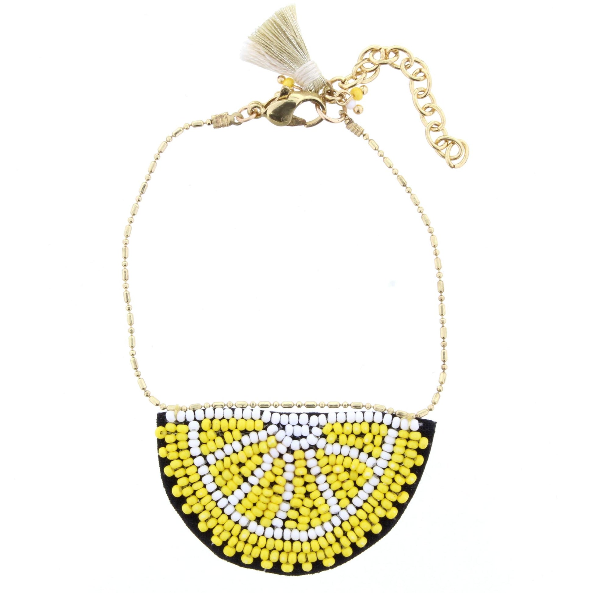 Adjustable Gold Chain Bracelet with Beaded Lemon Slice