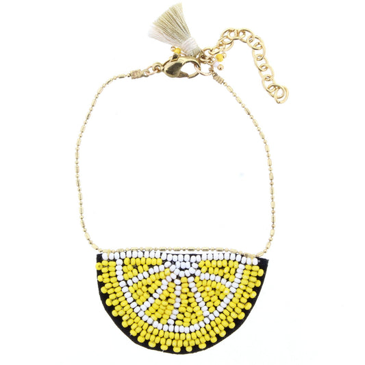 Adjustable Gold Chain Bracelet with Beaded Lemon Slice