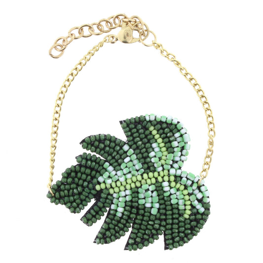 Adjustable Gold Chain Bracelet with Beaded Palm Leaf