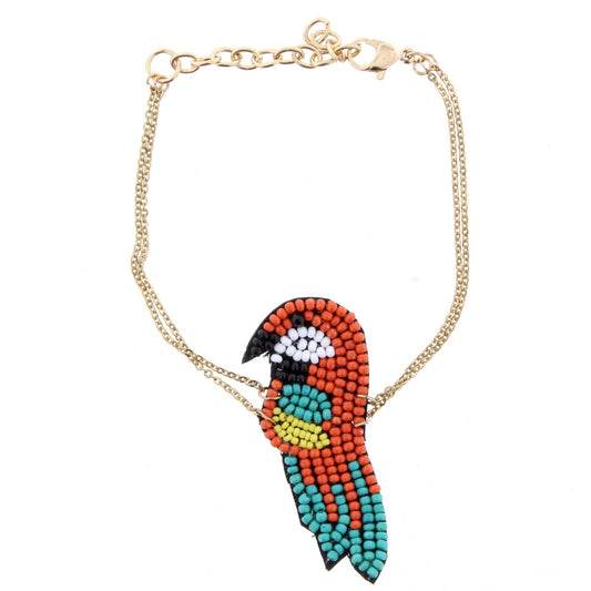 Adjustable Gold Chain Bracelet with Beaded Parrot