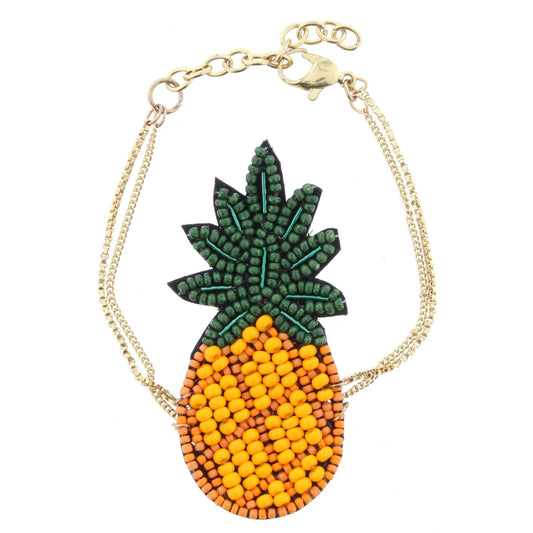 Adjustable Gold Chain Bracelet with Beaded Pineapple