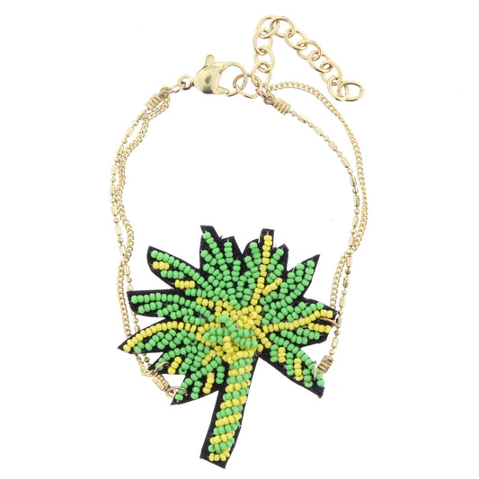 Adjustable Gold Chain Bracelet with Beaded Palm Tree