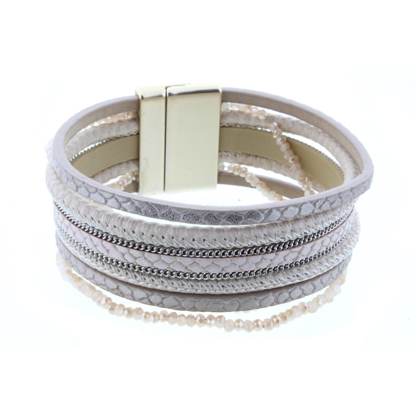 Cream/Champagne Bead and Leather Multi Strand Bracelet