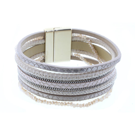 Cream/Champagne Bead and Leather Multi Strand Bracelet