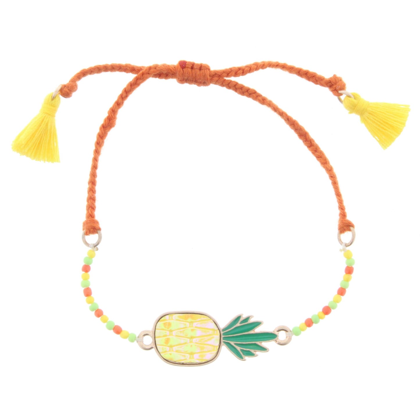 Kids Yellow/Orange Beaded and Braided Adjustable Bracelet with Pineapple