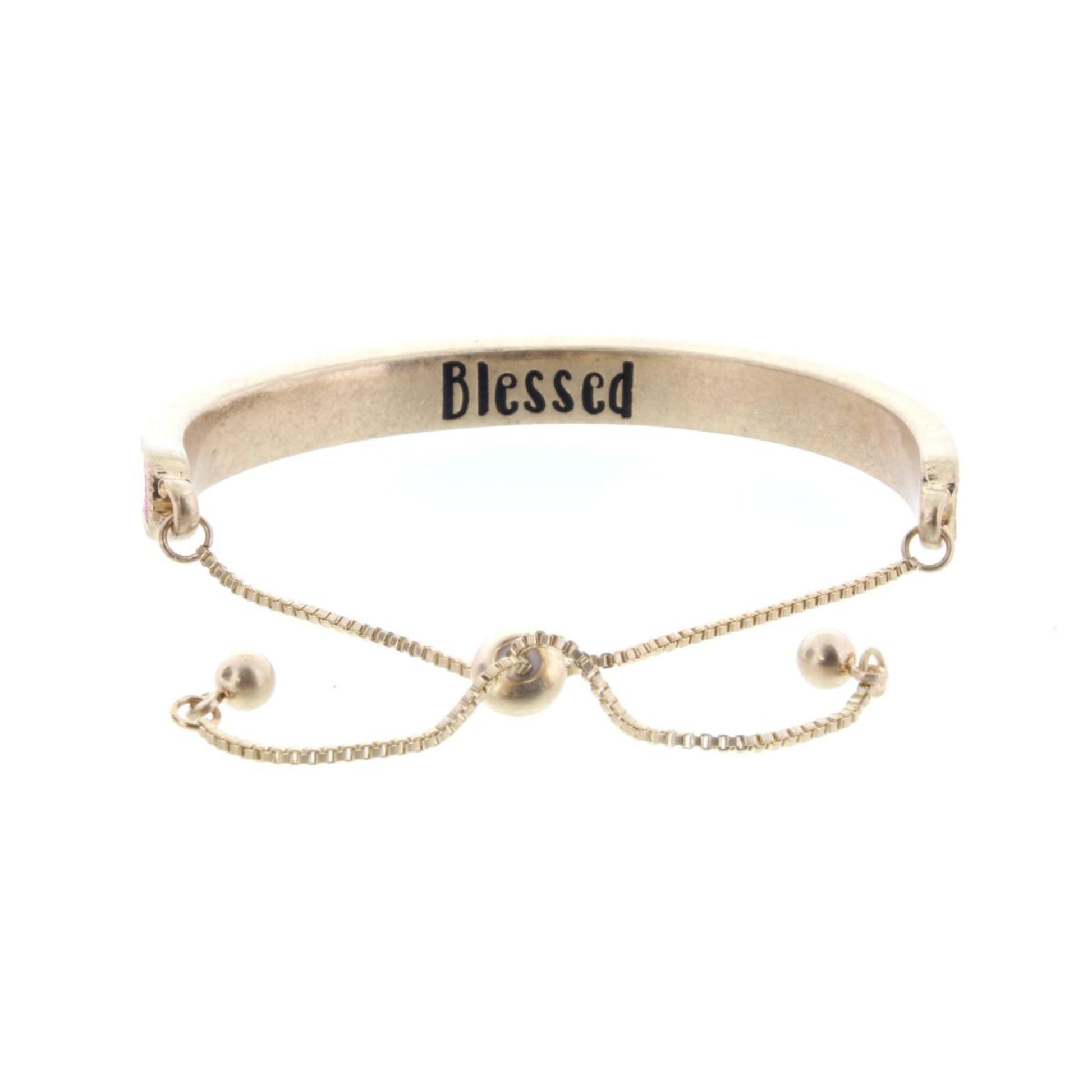 Kids Pink Glitter Inlay Adjustable Cuff with Inside Engrave " Blessed"