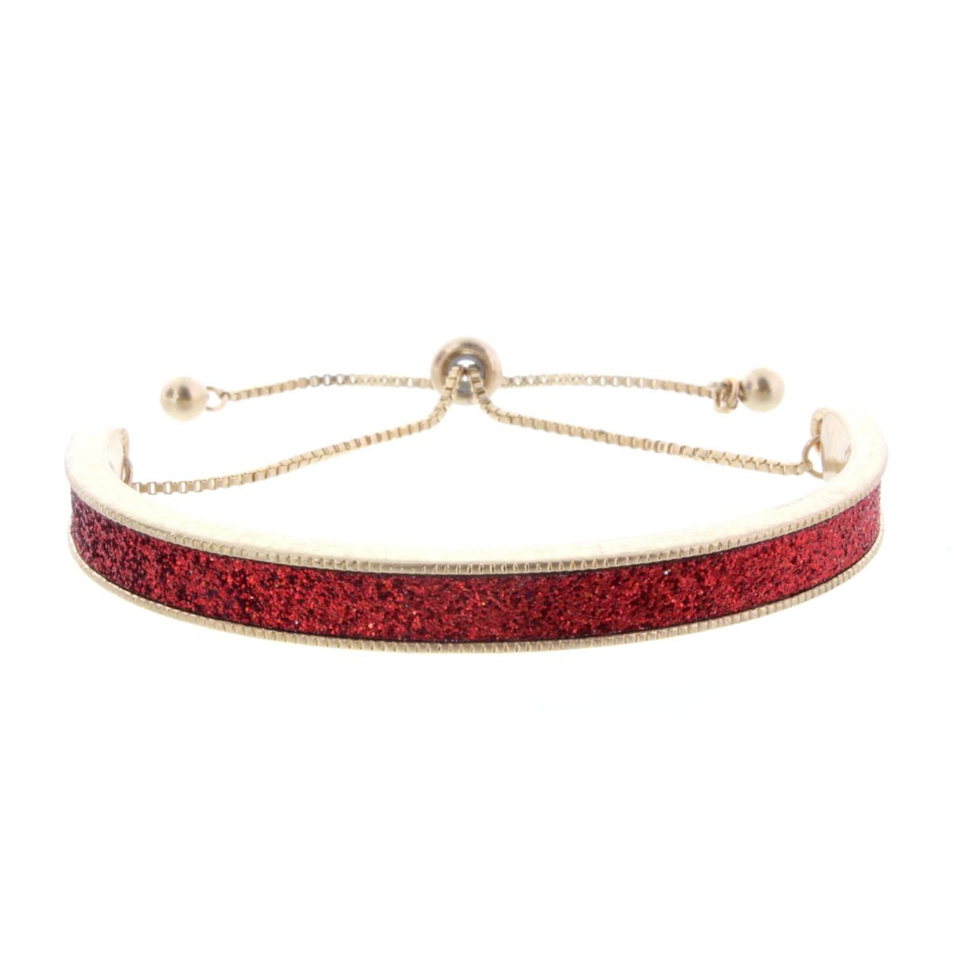 Kids Red Glitter Inlay Adjustable Cuff with Inside Engrave "Love"