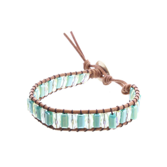 Kids Blue & AB Clear Faceted Bead Button Closure Bracelet