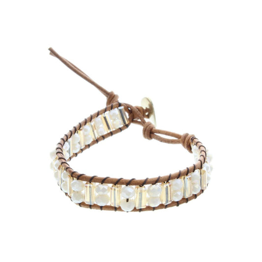 Kids Ivory & Black Diamond Faceted Bead Button Closure Bracelet