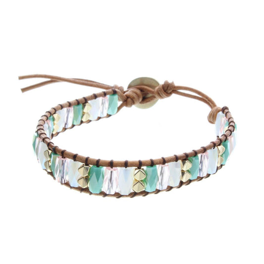 Kids Mint, AB Grey & Gold Faceted Bead Button Closure Bracelet