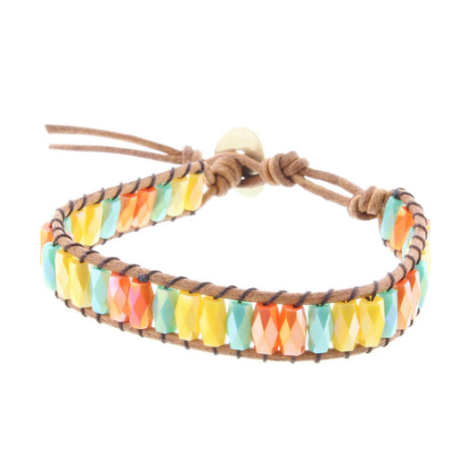 Kids Orange, Blue, Yellow Faceted Bead Button Closure Bracelet