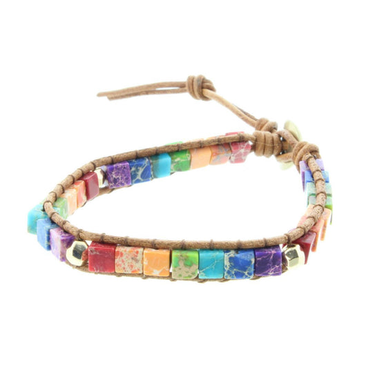 Kids Rainbow Square Stone Button Closure Bracelet