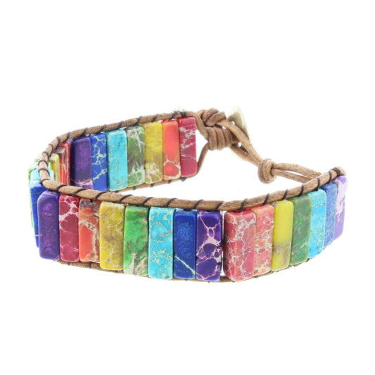Kids Rainbow Stone Button Closure Bracelet