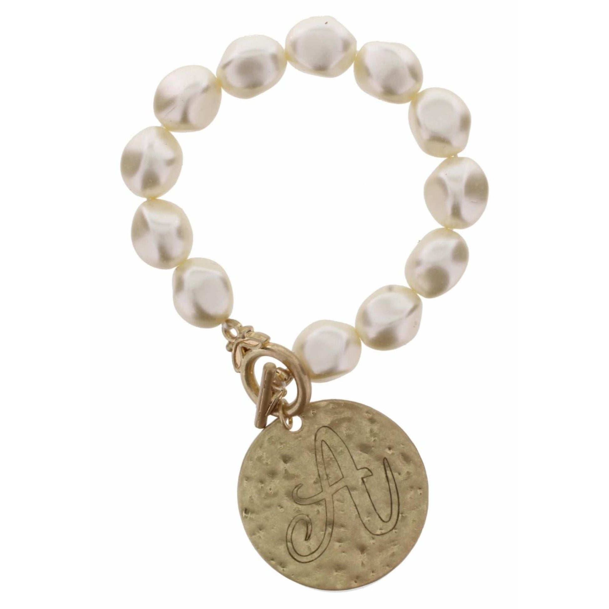 Pearl Stretch with Disk Initial "A" Bracelet