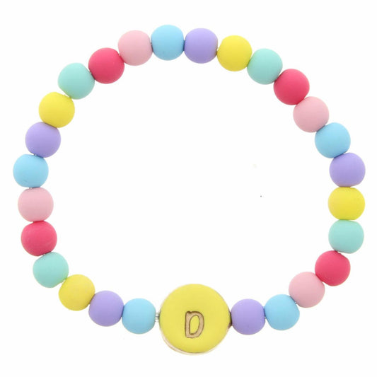 Kids "B" Lime Stamped Disk Multi Colored Beaded Stretch Bracelet