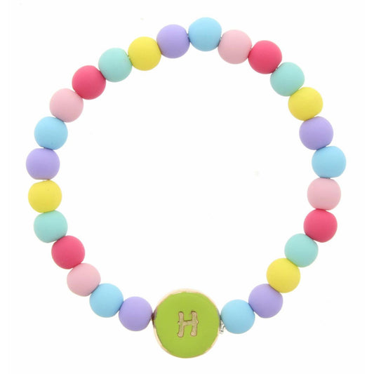 Kids "H"Lime Stamped Disk Multi Colored Beaded Stretch Bracelet