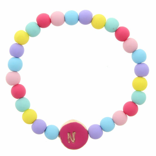 Kids "N" Pink Stamped Disk Multi Colored Beaded Stretch Bracelet