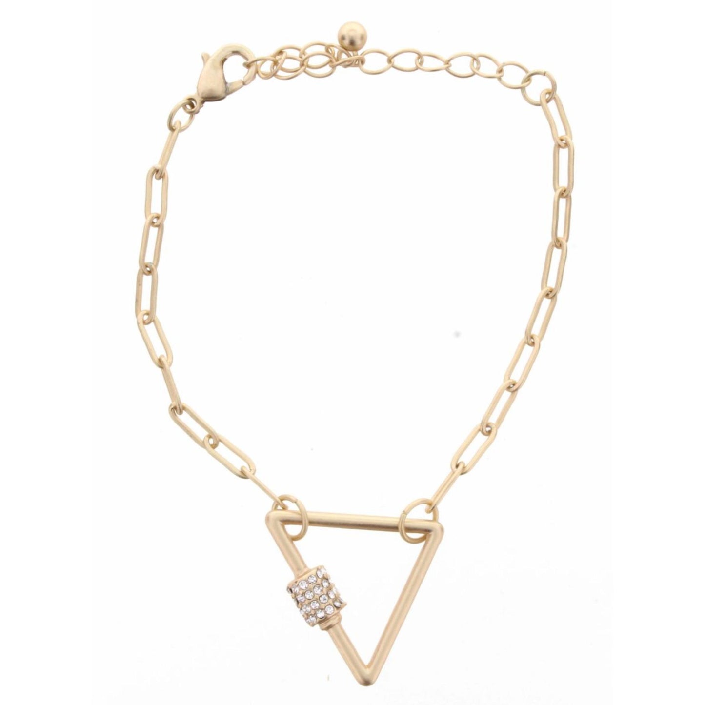 Gold Chain Link with Triangle Carabiner with Rhinestone Accents Bracelet, 2" Ext.