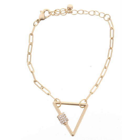 Gold Chain Link with Triangle Carabiner with Rhinestone Accents Bracelet, 2" Ext.