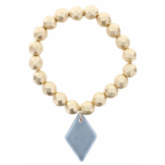 Faceted Gold Beaded Stretch, Smokey Grey Ceramic Diamond Bracelet