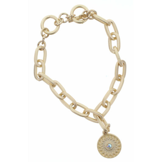 Gold Toggle Chain with AB Clear Center Stone Morrocan Inspired Charm Bracelet