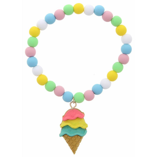 Kids Multi Matte Rubber Beaded Stretch with Polymer Icecream Cone Bracelet