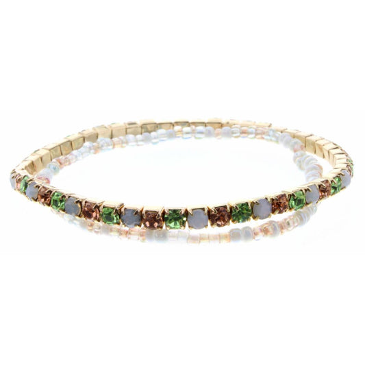 Set of 2, Opal, Peach, Lime Czech & Seed Bead Stretch Bracelet