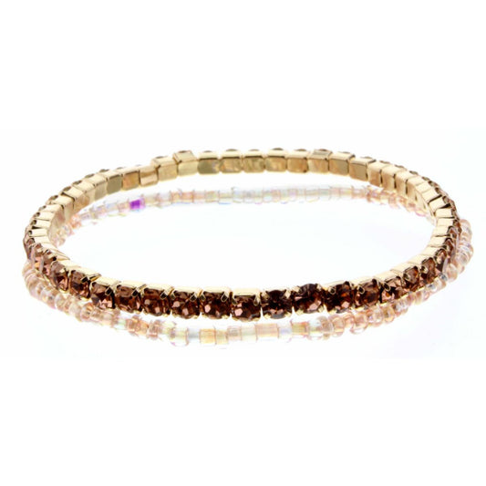 Set of 2, Peach Czech & Seed Bead Stretch Bracelet