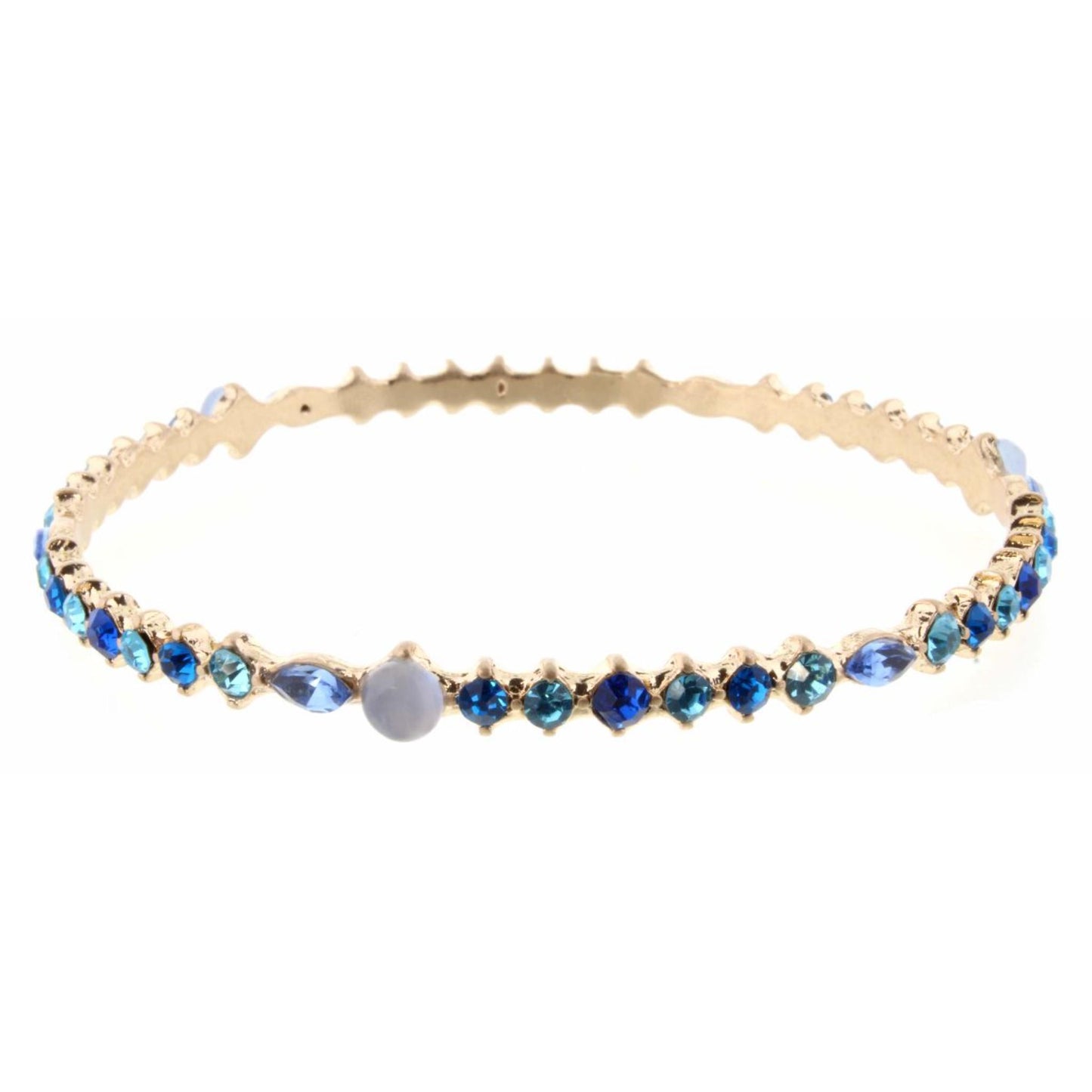 Multi Blue Tone Stone & Czech Bangle Bracelet