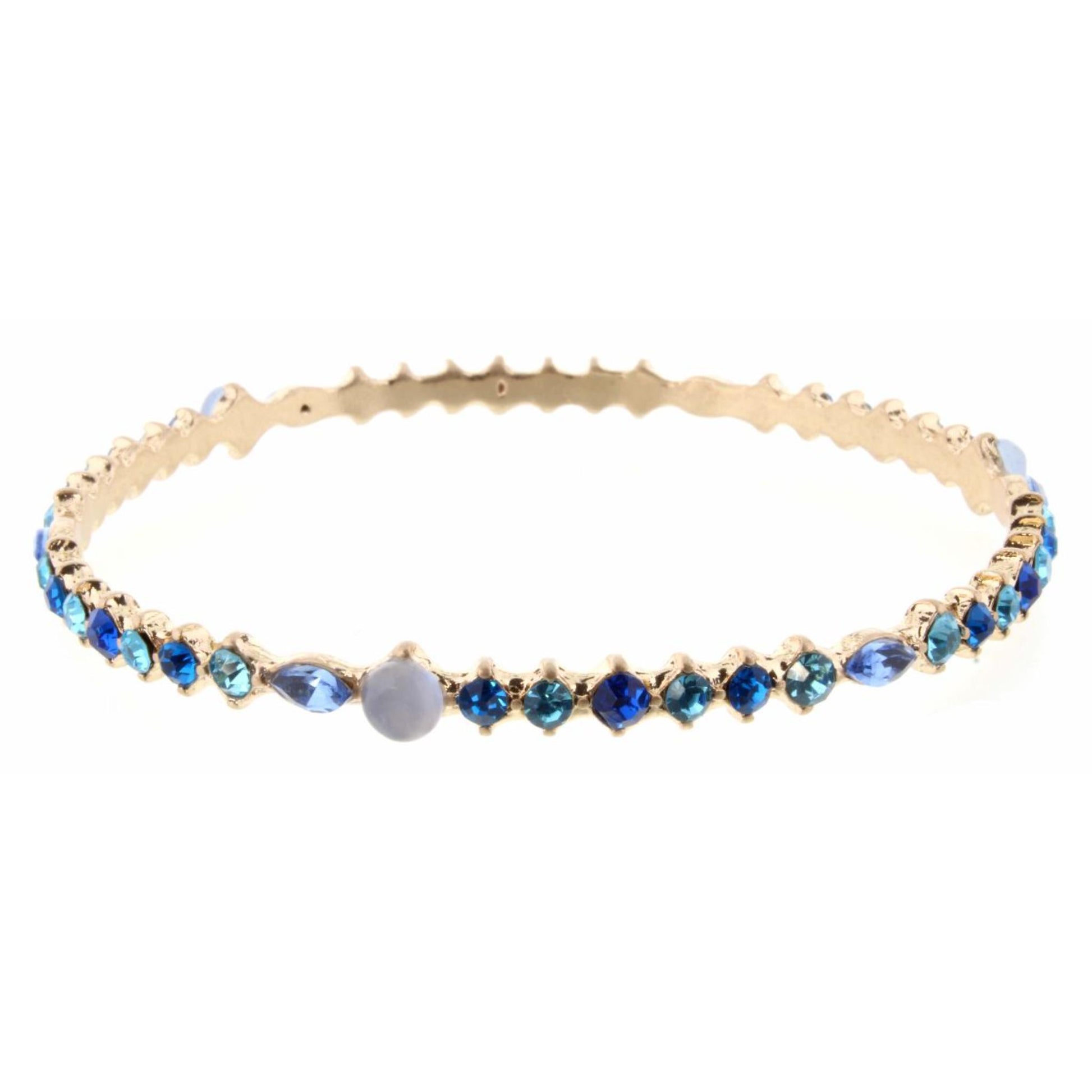 Multi Blue Tone Stone & Czech Bangle Bracelet